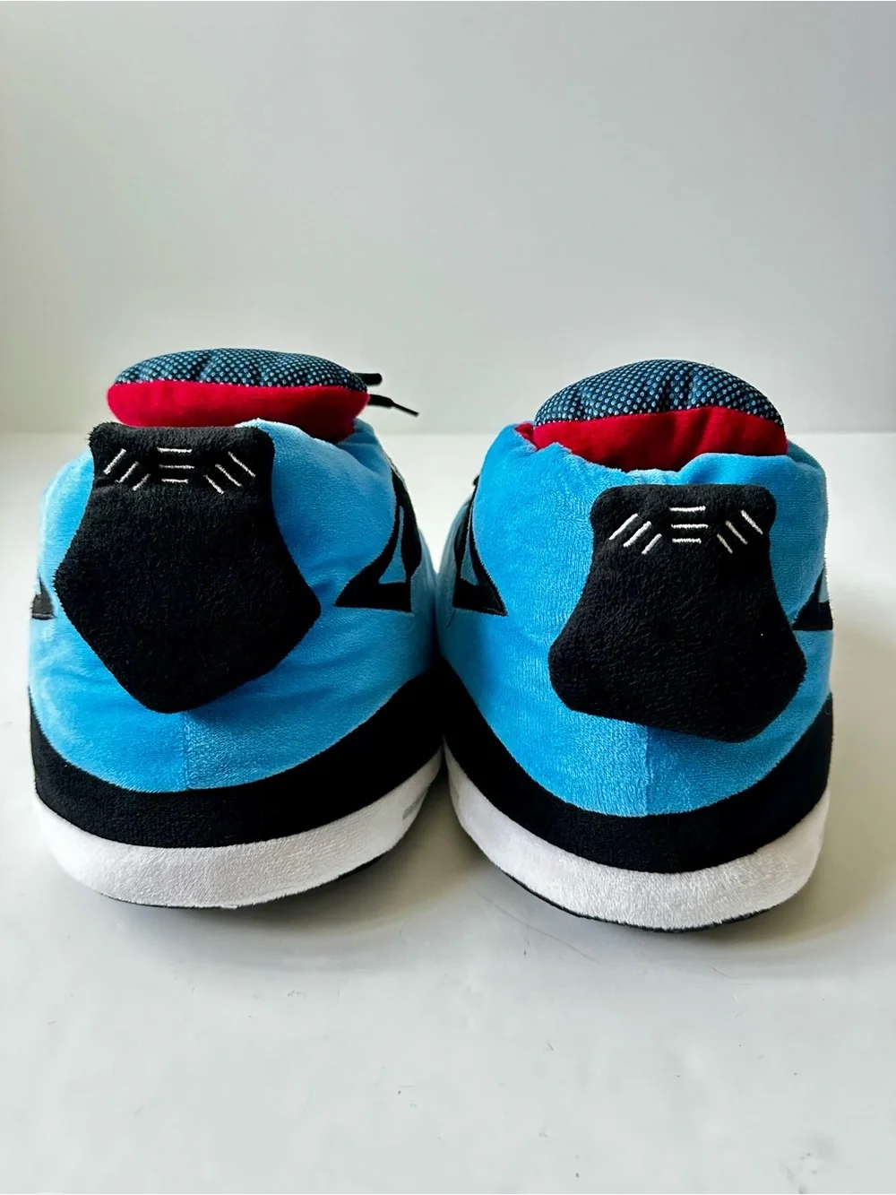 Plush Sneaker Slippers Men 7.5 Women 9 Blue Black Slip On Cozy House Shoes